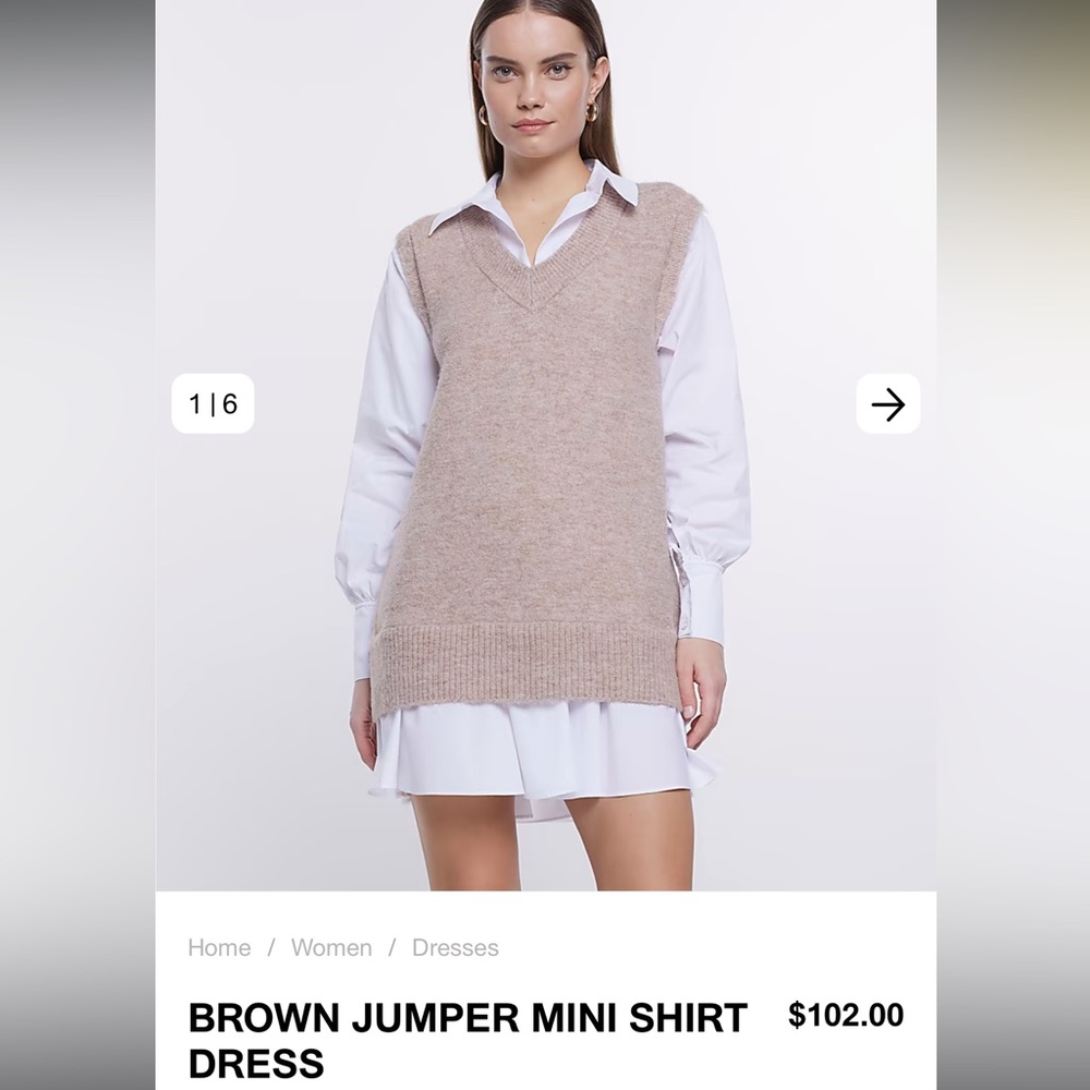 Brown Jumper Mini Shirt Dress